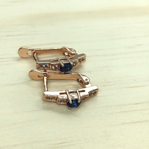 Rose Gold Blue Earrings - Picture 3 of 5